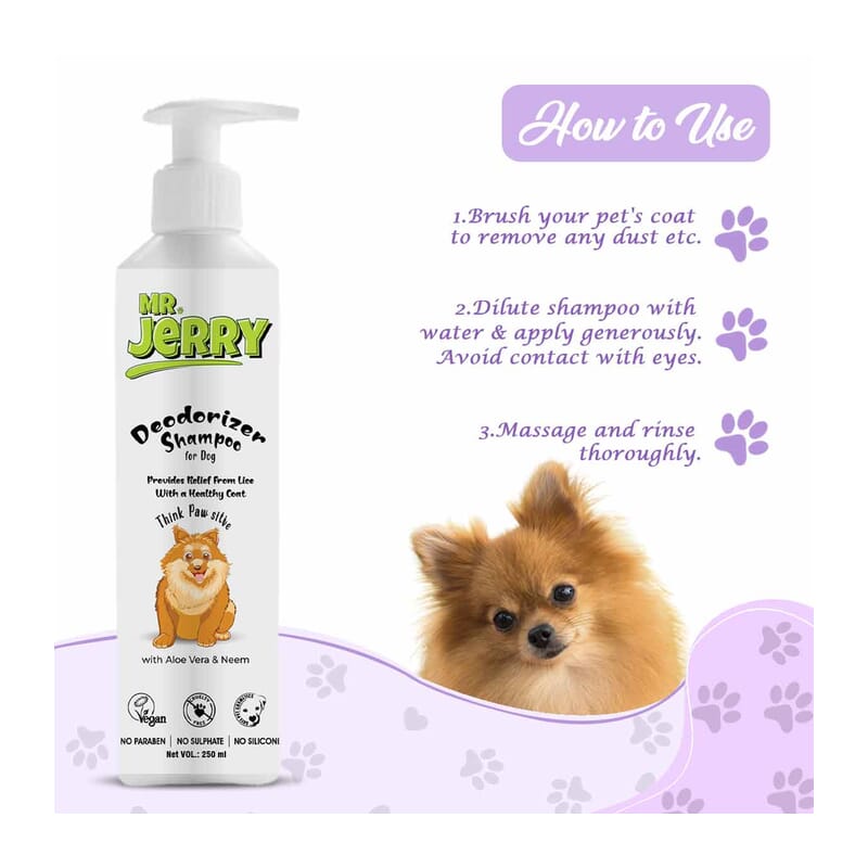 Mr . Jerry Gentle Deodorizer Shampoo for Dogs with Aloe Vera & Vitamin E, 250ml - Wagr Petcare