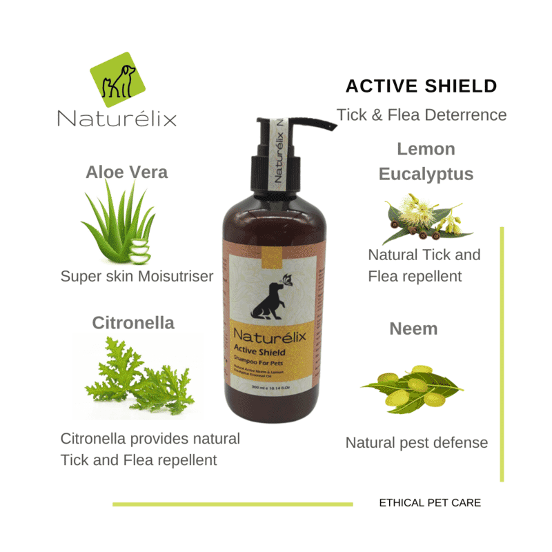 Naturelix Active Sheild Dog Shampoo- Tick & Flea Repellent Moisturising Shampoo, 300ml - Wagr - The Smart Petcare Platform