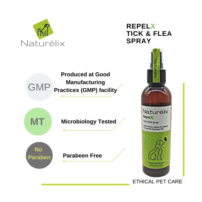 Naturelix RepelX- 100% Natural Tick & Flea Spray for Dogs Cats and Puppies, 200ml - Wagr - The Smart Petcare Platform