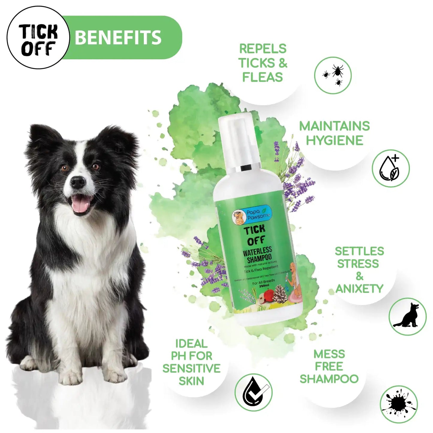 Papa Pawsome Tick Off Waterless Shampoo, 200ml - Wagr - The Smart Petcare Platform